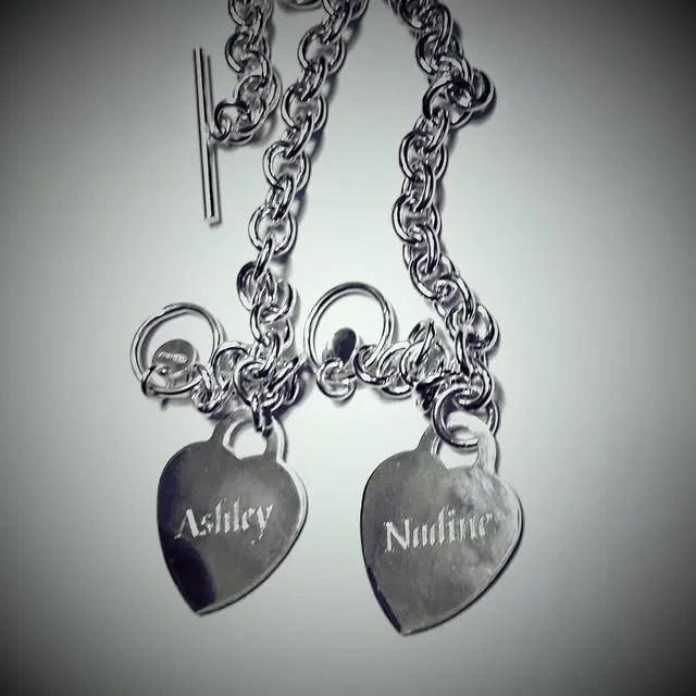 Engraved heart bracelets with names