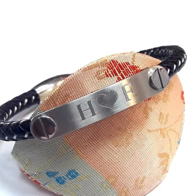 Engraved leather bracelet